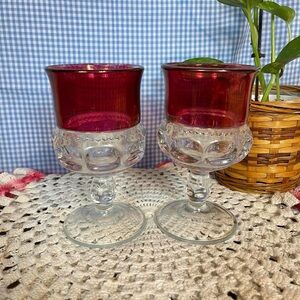 Vintage Indiana Glass 2 Tiffin Glass Kings Crown Ruby Red Flashed Vtg Glassware